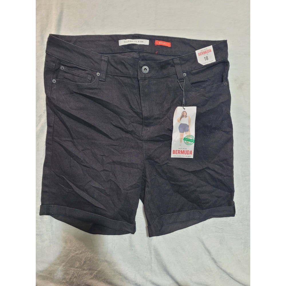 NWT Celebrity Pink Bermuda Shorts Women 18 Black  Mid-Rise Cuffed Stretch Denim